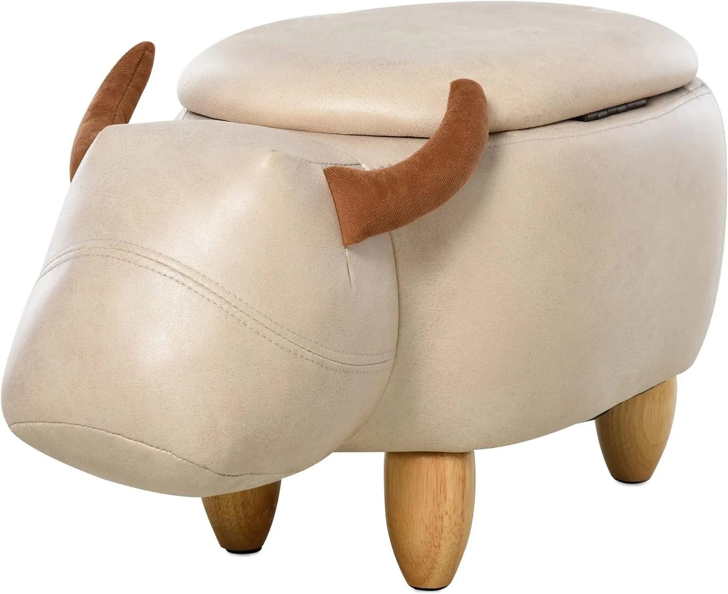 Kids 4-in-1 Stool, Storage Box, Footrest & Seat | Toy Box | Cute Bison Animal Design