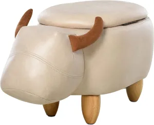Kids 4-in-1 Stool, Storage Box, Footrest & Seat | Toy Box | Cute Bison Animal Design