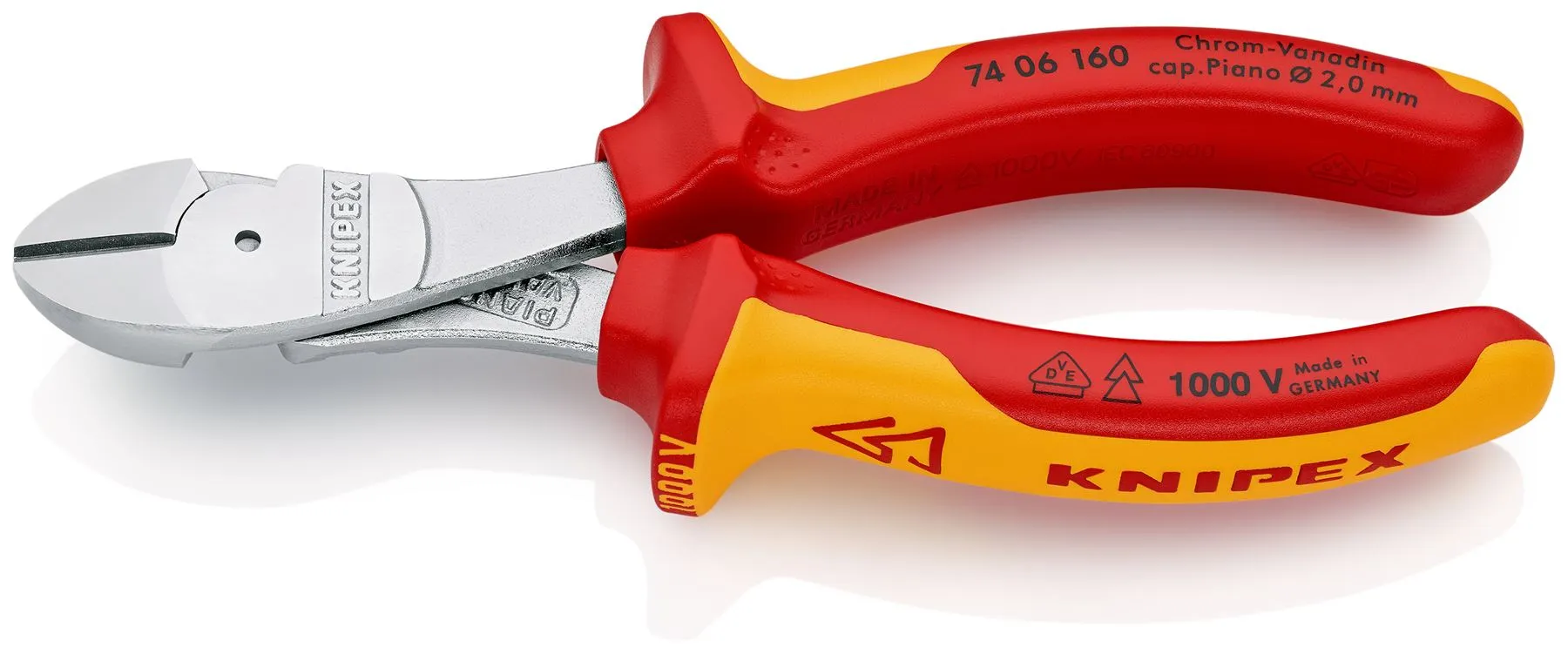 KNIPEX Diagonal Cutting Pliers High Leverage Side Cutters 160mm VDE Multi Component Grips 74 06 160