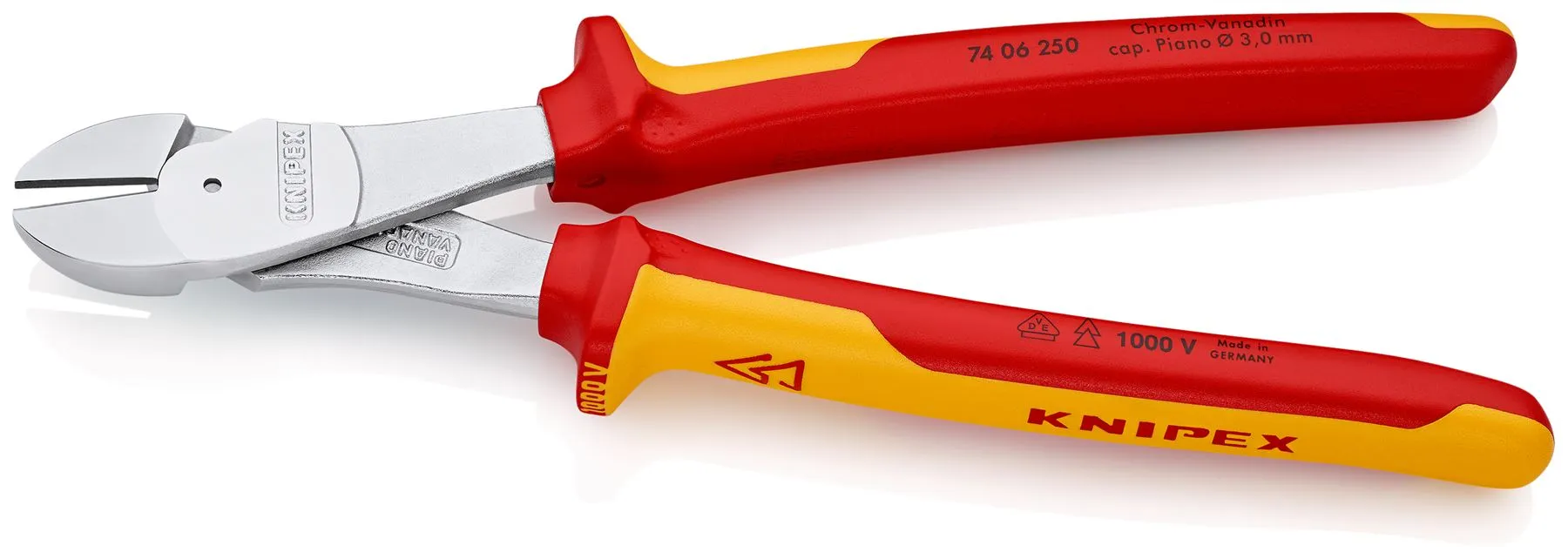 KNIPEX Diagonal Cutting Pliers High Leverage Side Cutters 250mm VDE Multi Component Grips 74 06 250