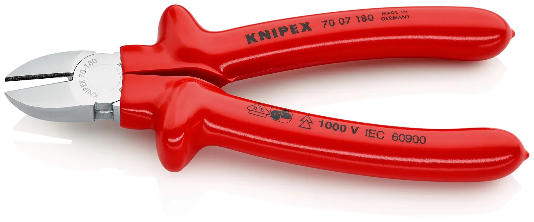 KNIPEX Diagonal Cutting Pliers Side Cutters 180mm VDE Dipped Insulation Grips 70 07 180
