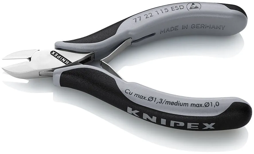 KNIPEX Electronics Diagonal Cutter Pliers Round Head without Bevel 115mm Multi Component Grips 77 22 115 ESD