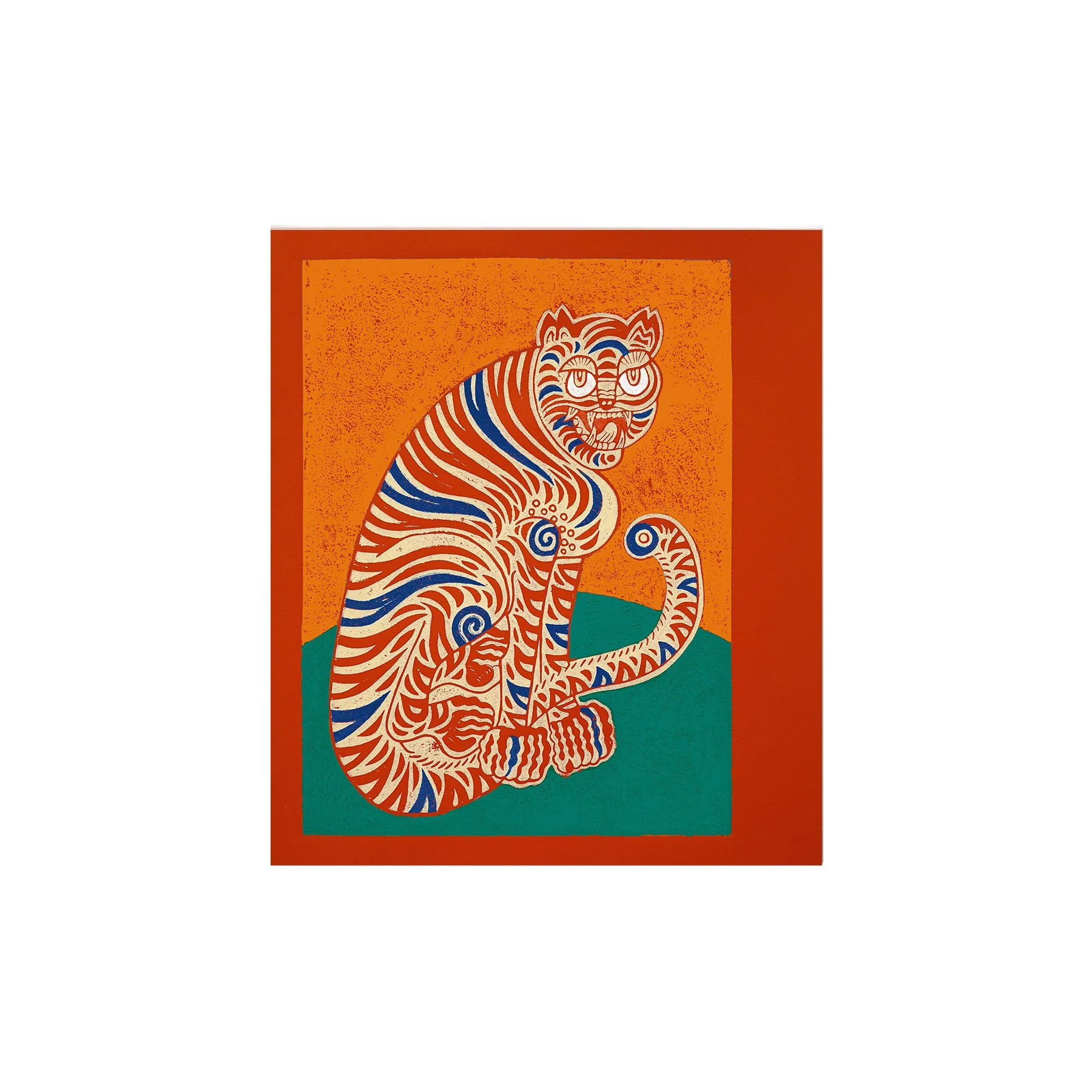 Kour Pour, Coy Tiger (Gold & Teal), 2022; Hand-Embellished, Signed, and Numbered Limited Edition Print