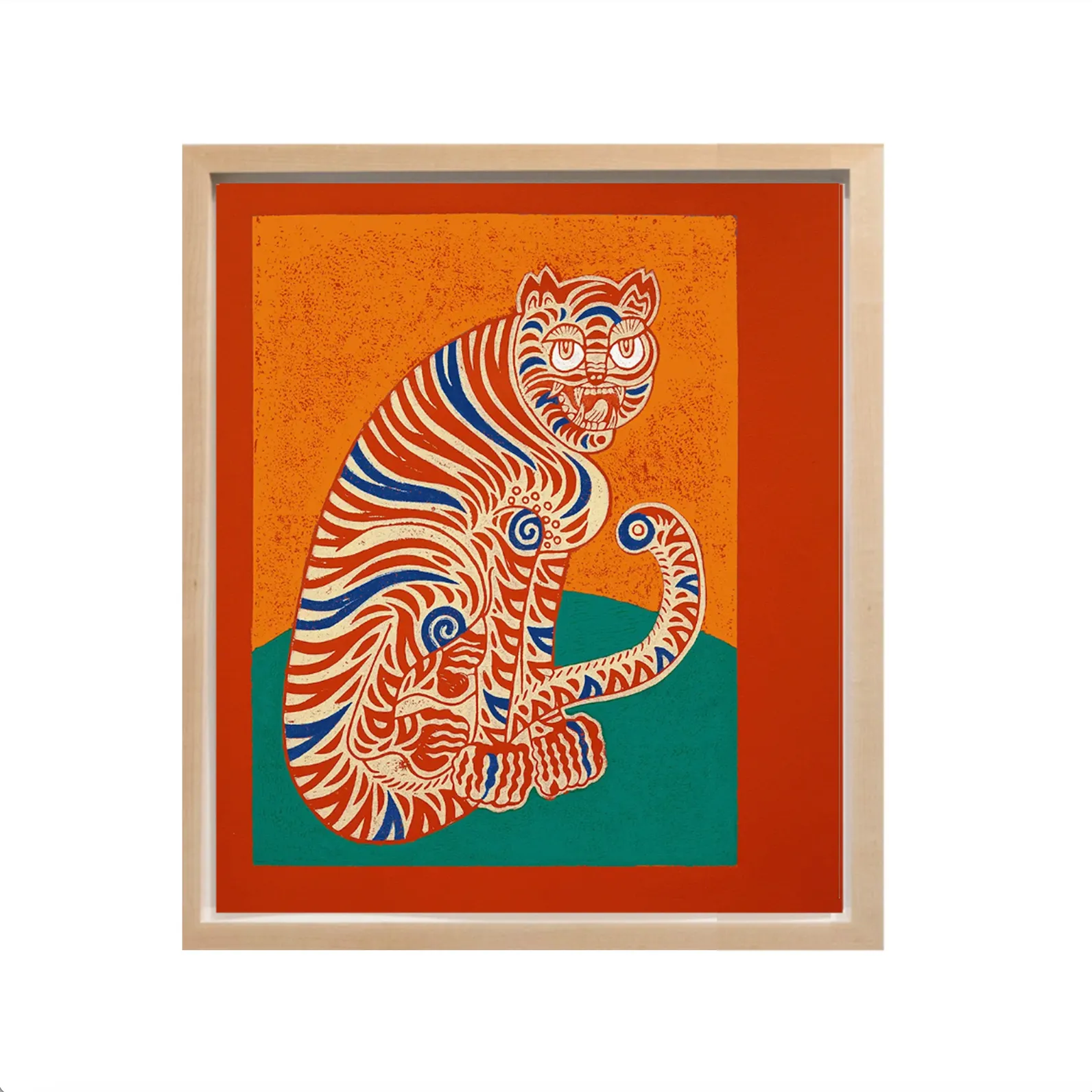 Kour Pour, Coy Tiger (Gold & Teal), 2022; Hand-Embellished, Signed, and Numbered Limited Edition Print