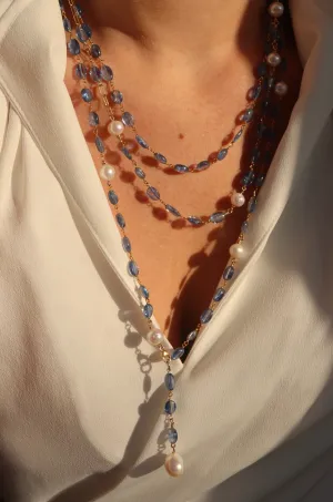Kyanite & Pearl Charm Layering Necklace