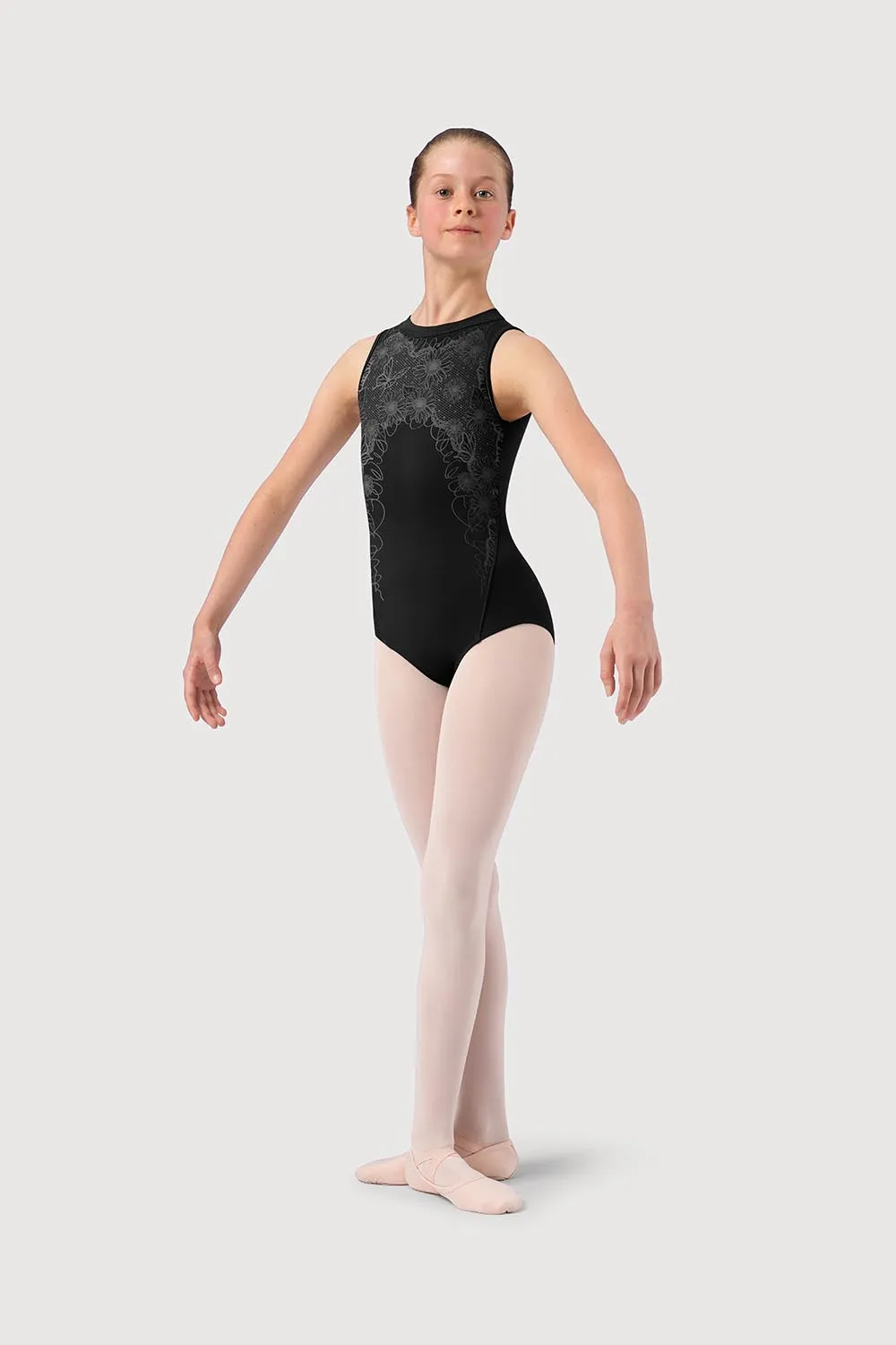 L54185G - Bloch Printed Lace Girls High Neck Tank Leotard