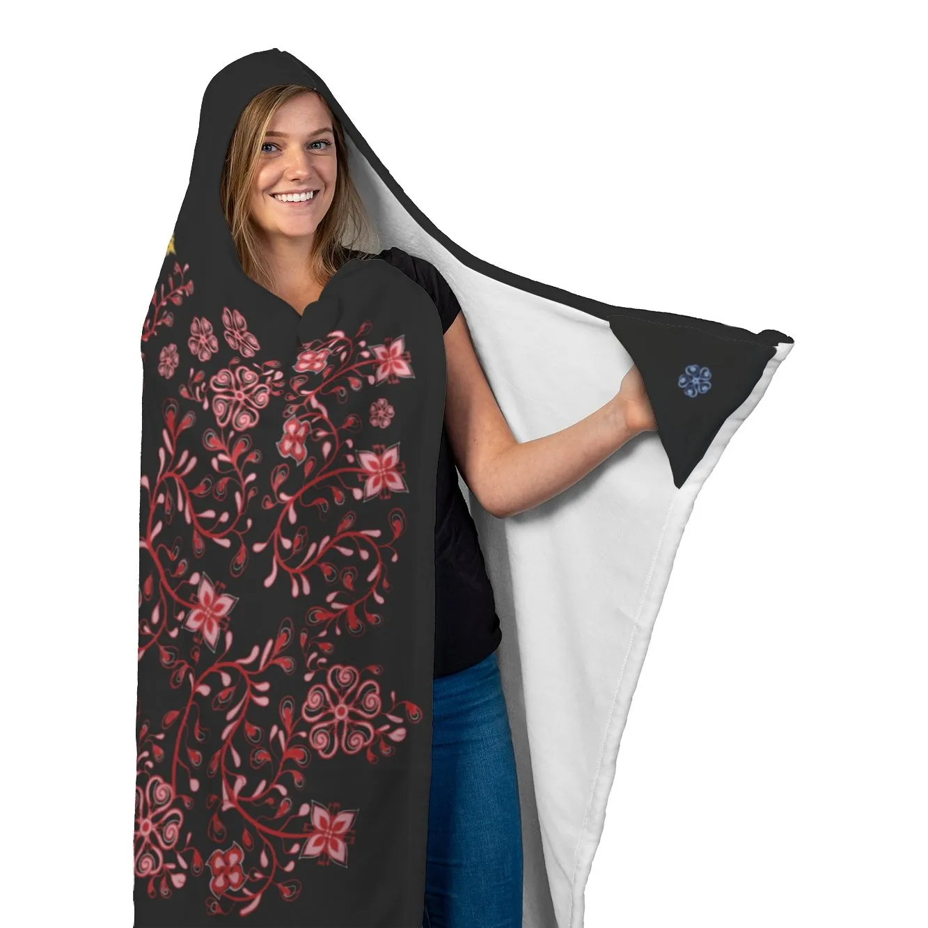 La Pinay Philippines floral design Black - Hooded Blanket