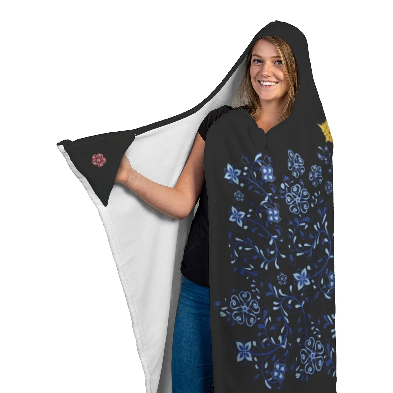 La Pinay Philippines floral design Black - Hooded Blanket