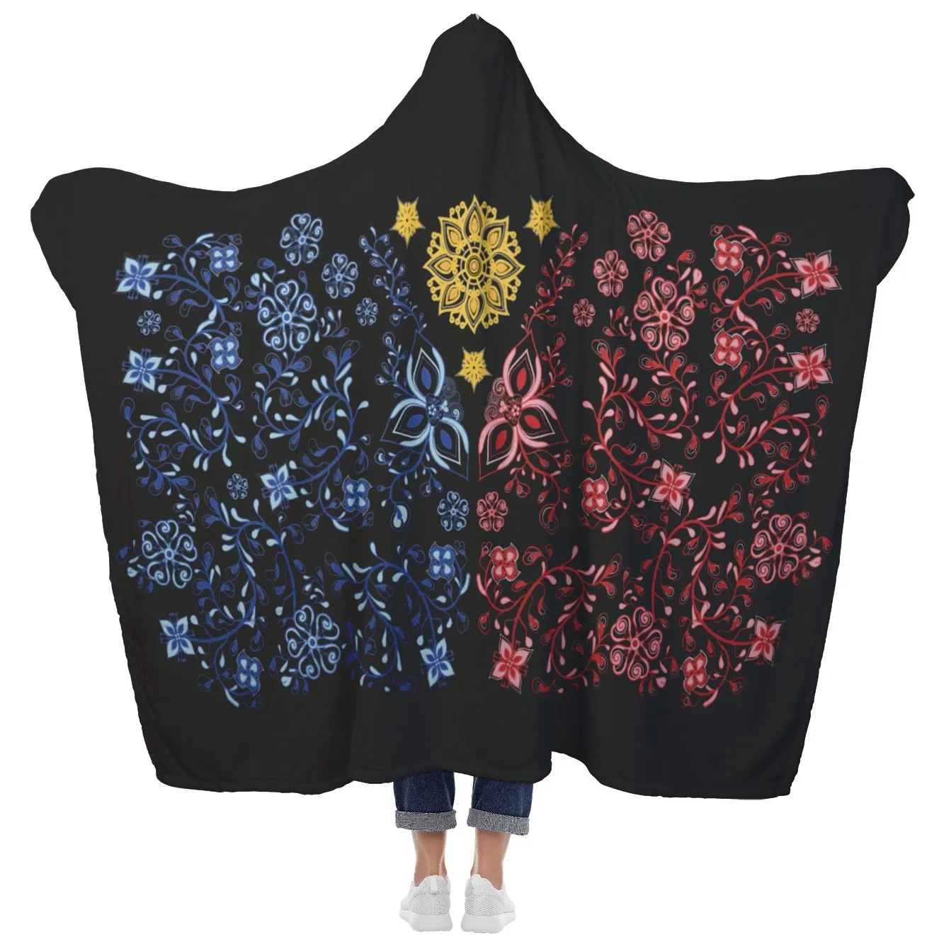 La Pinay Philippines floral design Black - Hooded Blanket