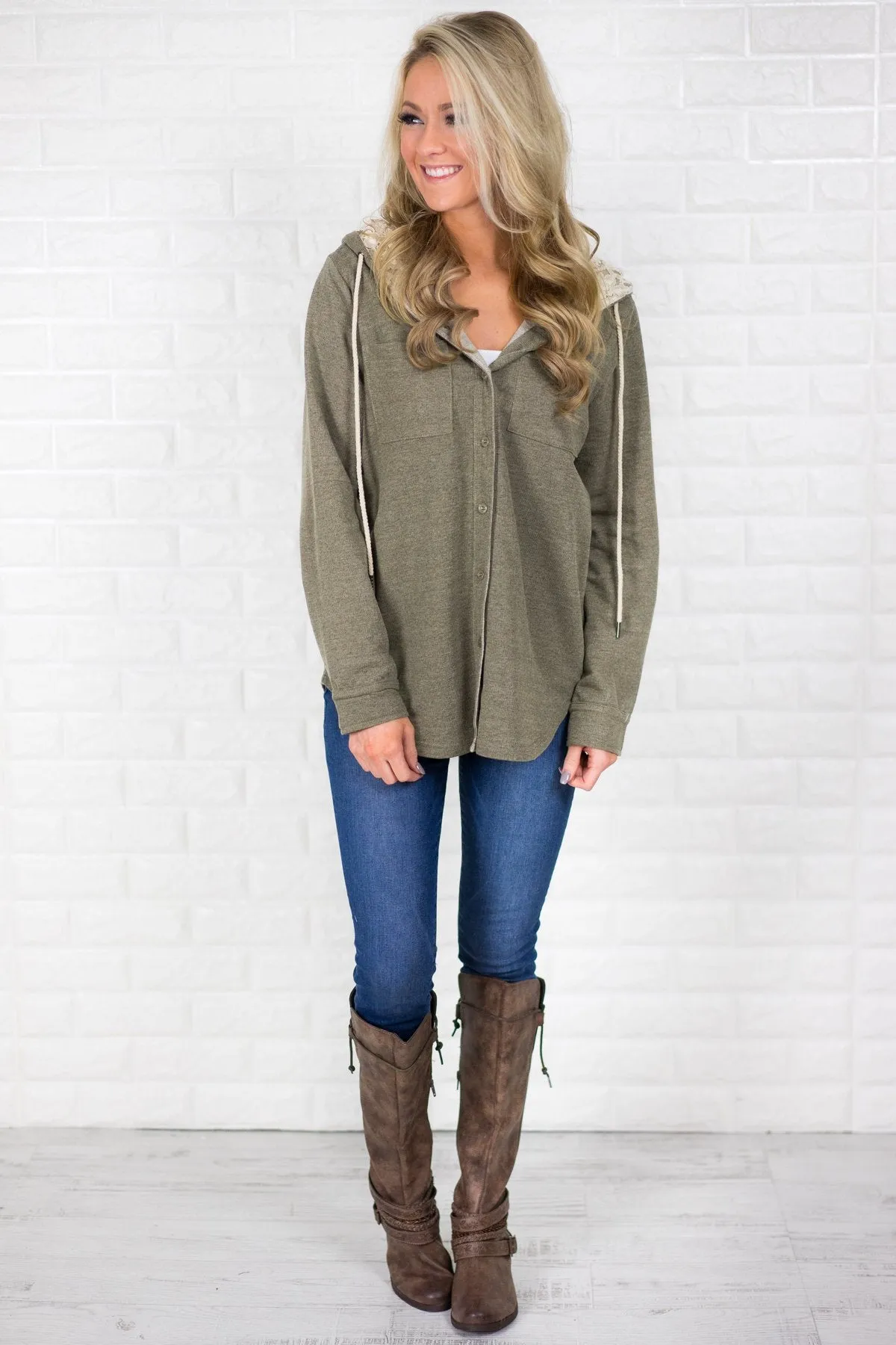 Lace Up Light Olive Hoodie