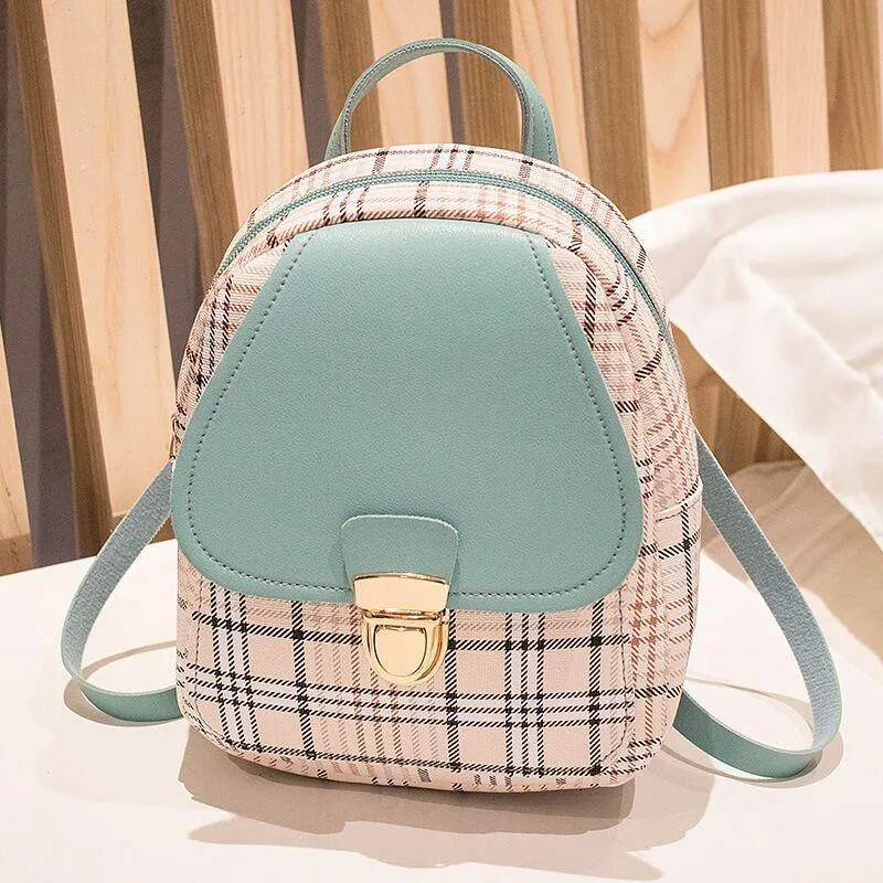 Ladies Check Lock Small Backpack – Trendy One Shoulder Diagonal Handbag with Coin Purse