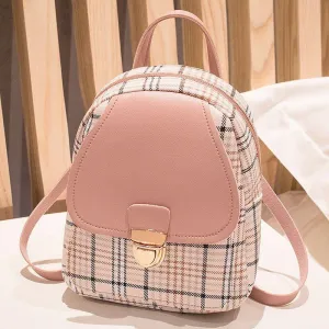 Ladies Check Lock Small Backpack – Trendy One Shoulder Diagonal Handbag with Coin Purse