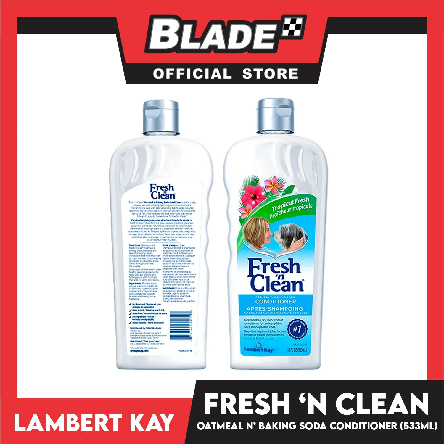 Lambert Kay Fresh 'N Clean 2-in-1 Oatmeal and Baking Soda Conditioner for Dogs 18oz (Tropical Fresh)