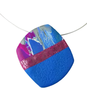 Large Angled Square Pendant - Marbled - Blue