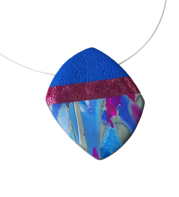 Large Angled Square Pendant - Marbled - Blue