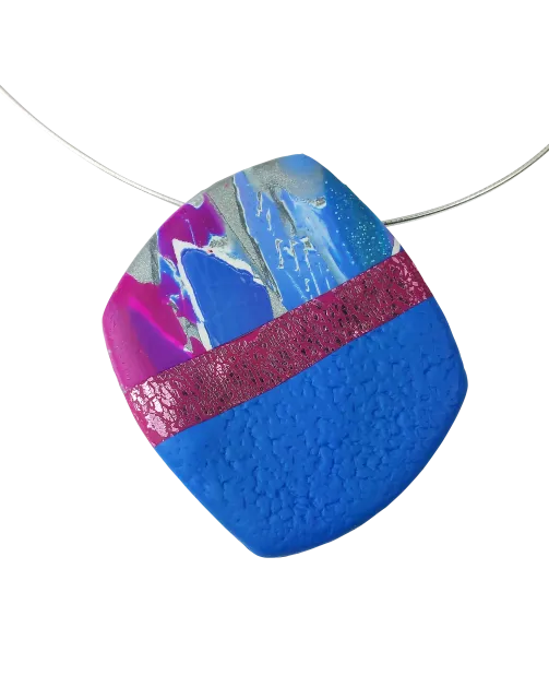Large Angled Square Pendant - Marbled - Blue