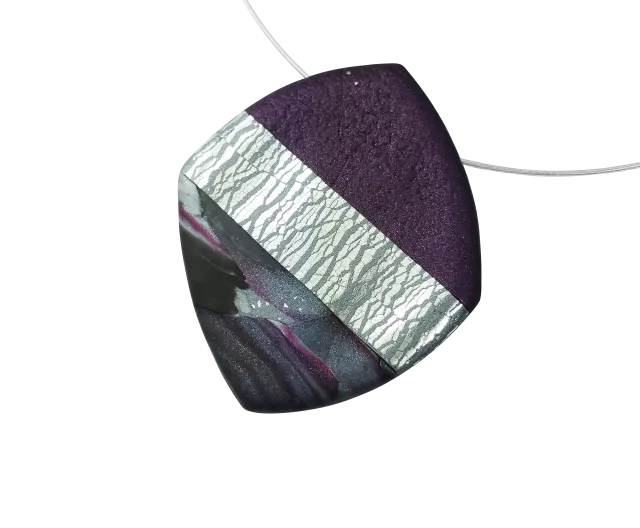 Large Angled Square Pendant - Marbled - Burgundy