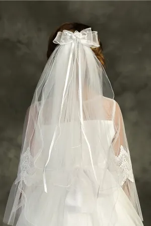 Layered Comb Veil Adorned with Bow and Pearls - Ivory