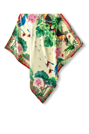 Lenço Aves em twill de seda | 90x90cm