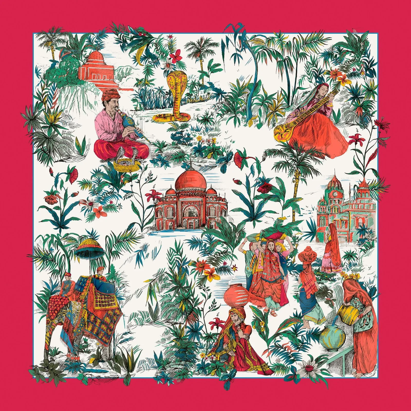 Lenço Toile de Jouy em twill de seda | 90x90cm