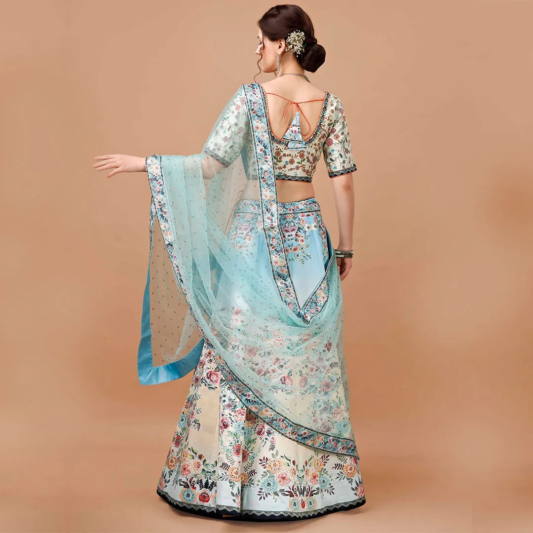 Light Blue Floral Embroidered Lehenga Set
