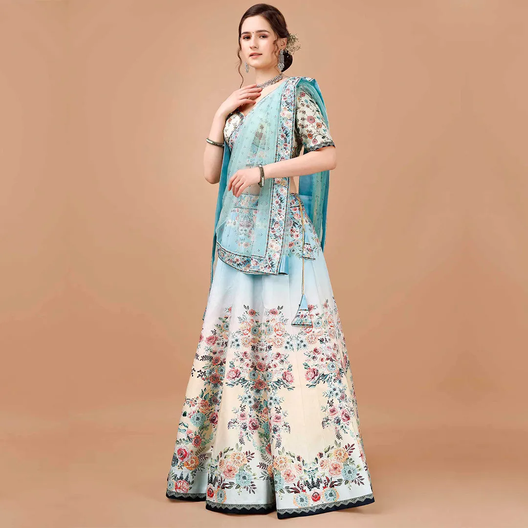 Light Blue Floral Embroidered Lehenga Set