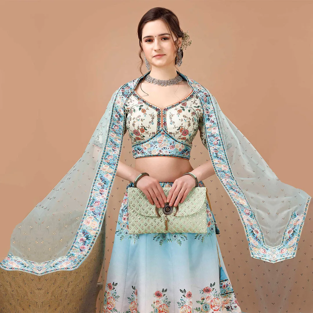 Light Blue Floral Embroidered Lehenga Set