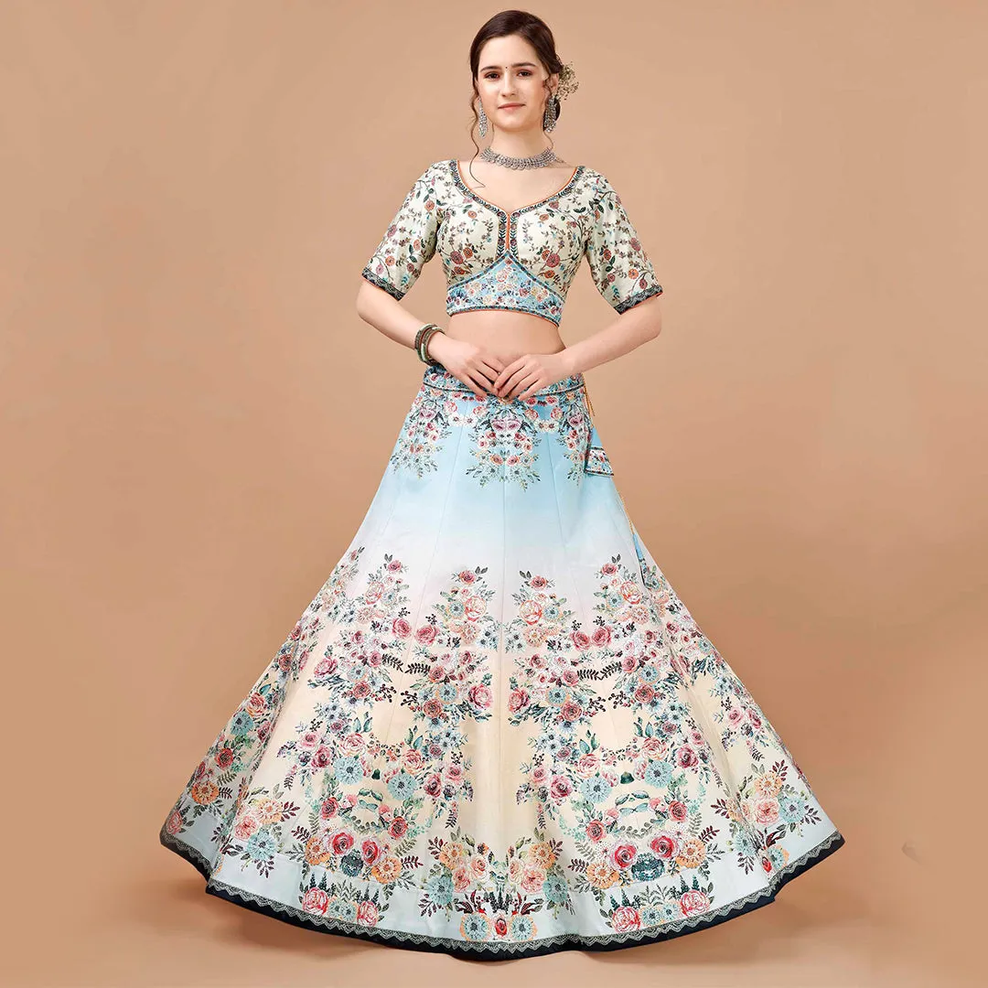 Light Blue Floral Embroidered Lehenga Set