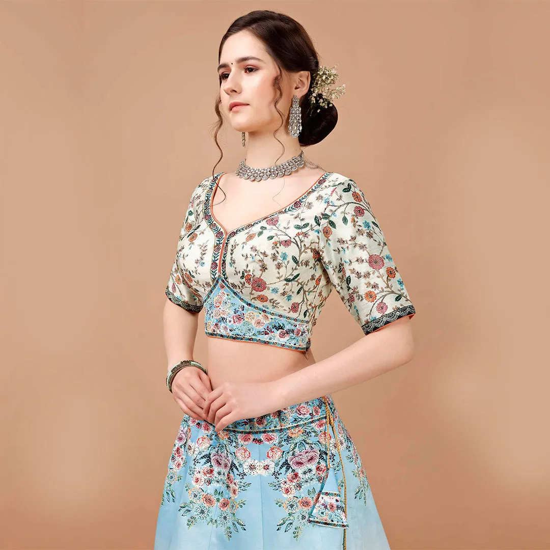 Light Blue Floral Embroidered Lehenga Set