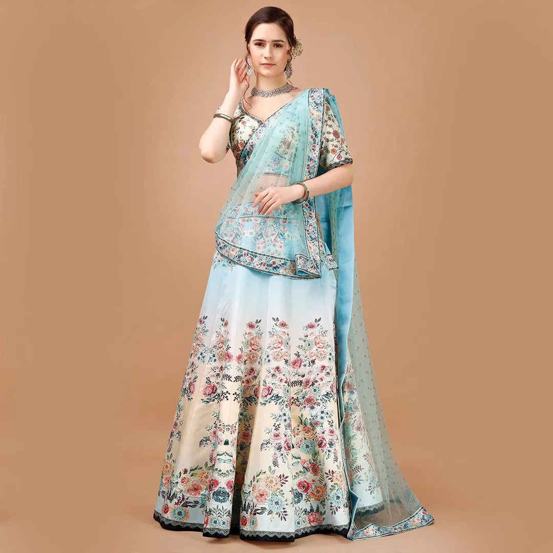 Light Blue Floral Embroidered Lehenga Set