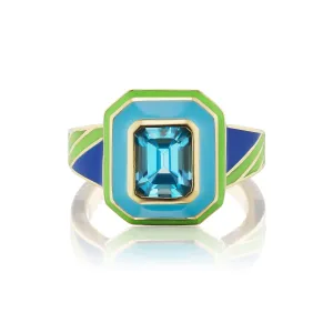 London Blue Topaz Diagonal Enamel Cocktail Ring