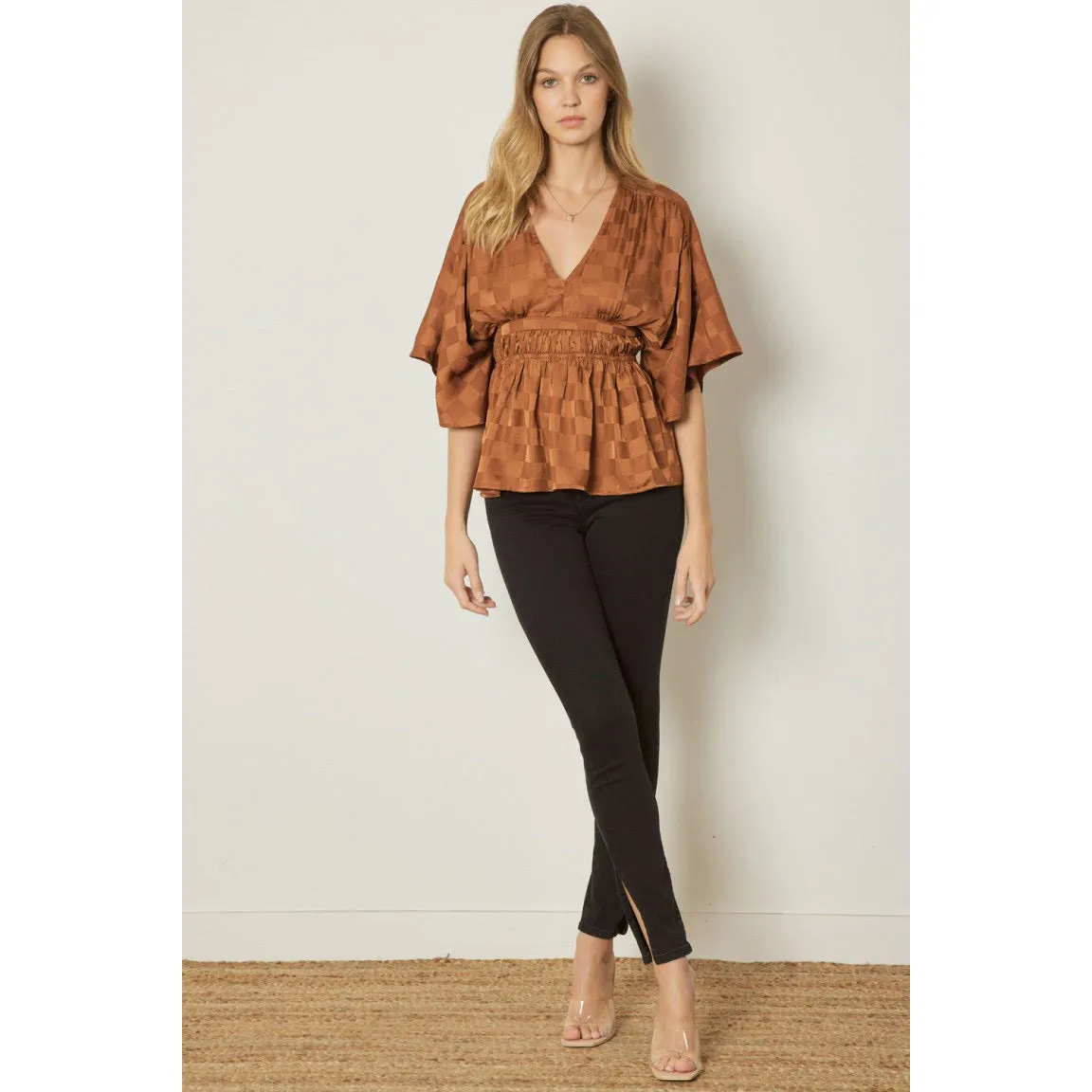 Looking Cute Checkered Top in Brown