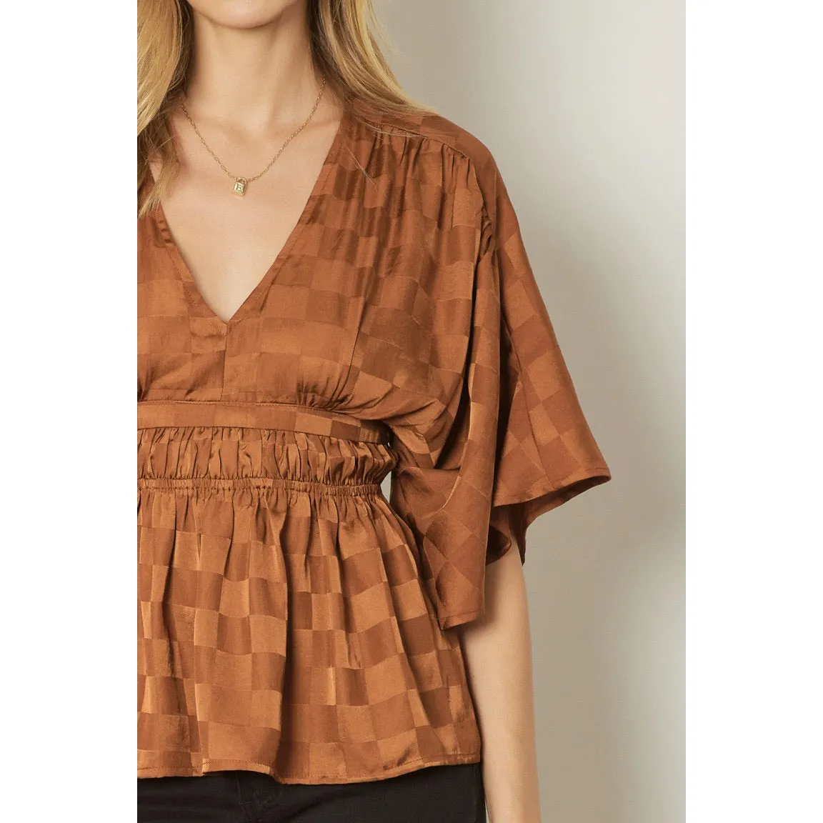 Looking Cute Checkered Top in Brown