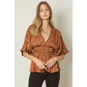 Looking Cute Checkered Top in Brown