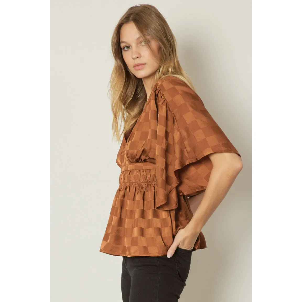 Looking Cute Checkered Top in Brown