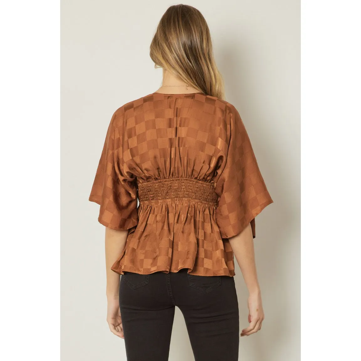 Looking Cute Checkered Top in Brown
