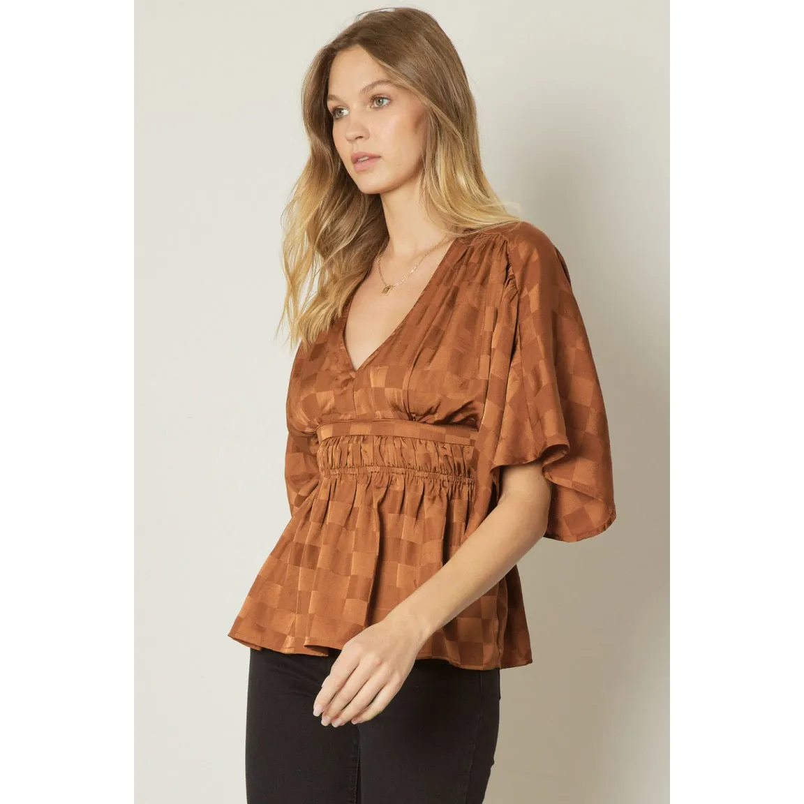 Looking Cute Checkered Top in Brown