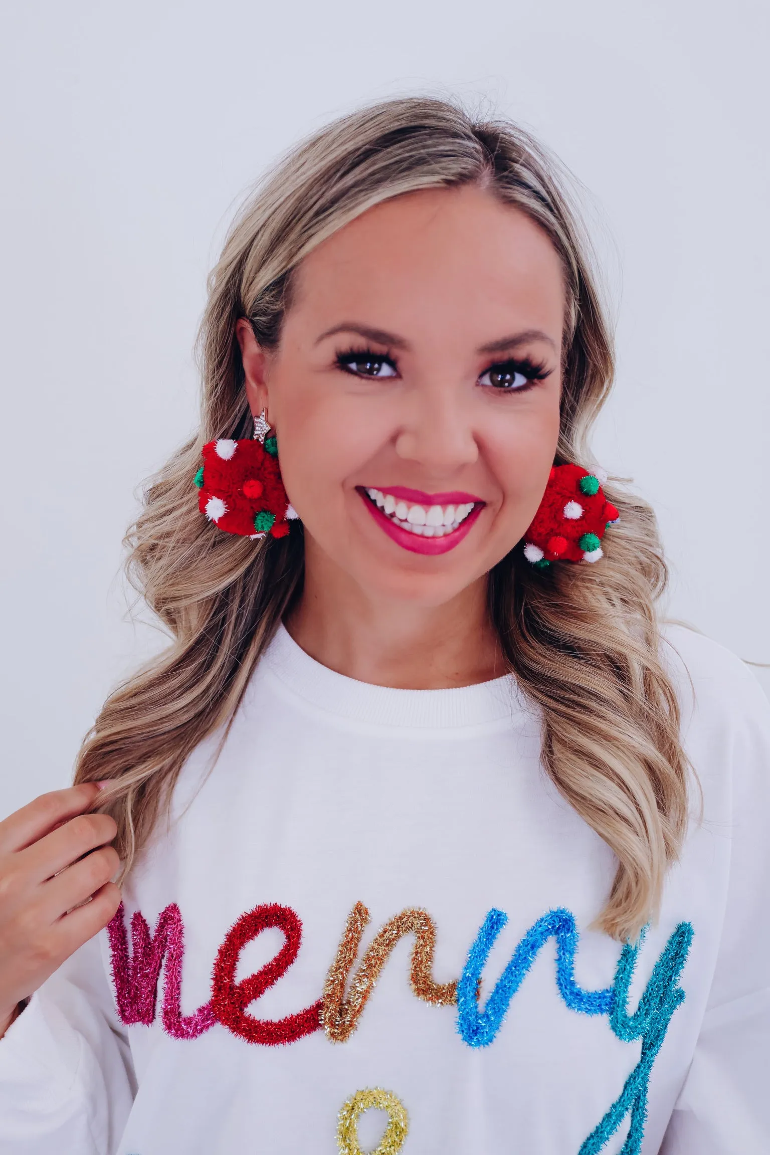 Lou Who Adorned Pom Star Earrings - Red