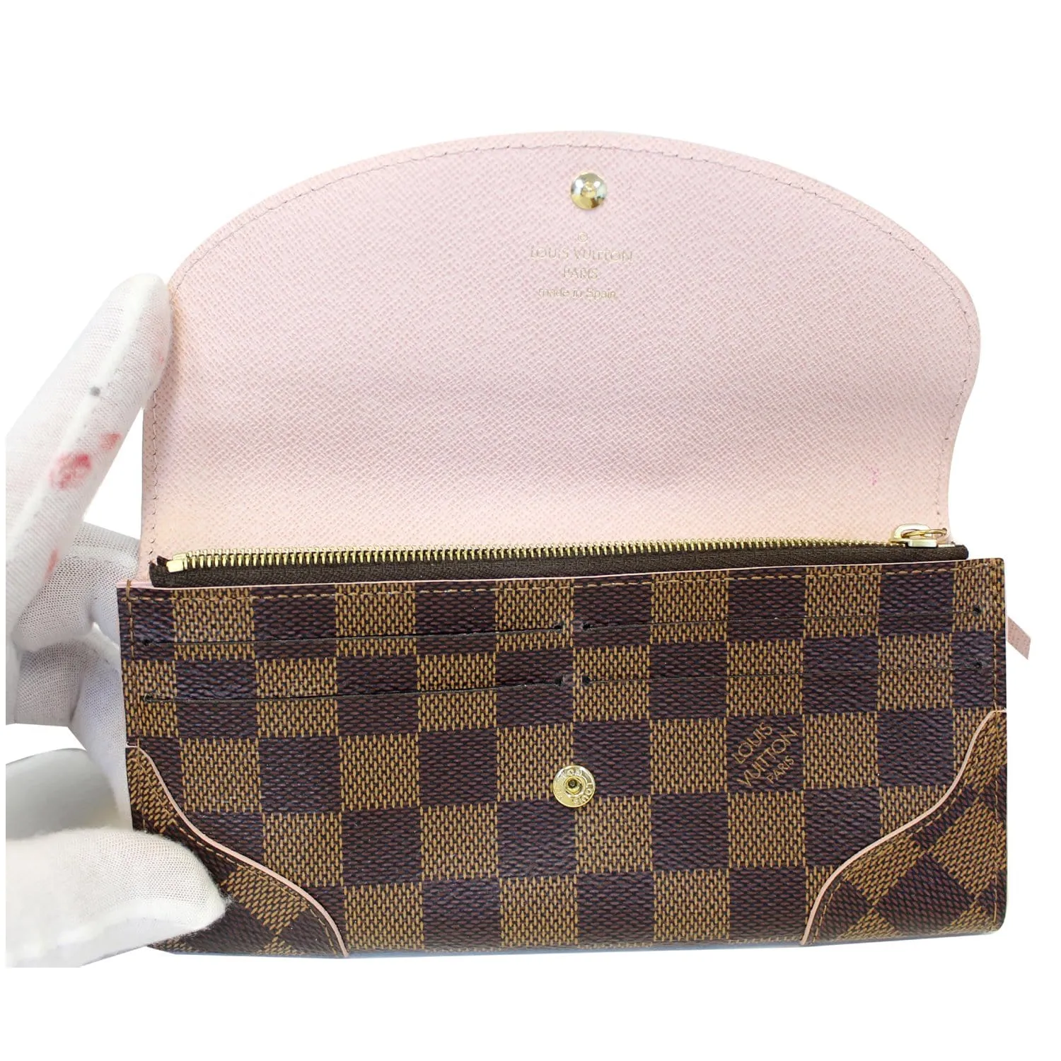 LOUIS VUITTON Caissa Damier Ebene Wallet Rose Ballerine