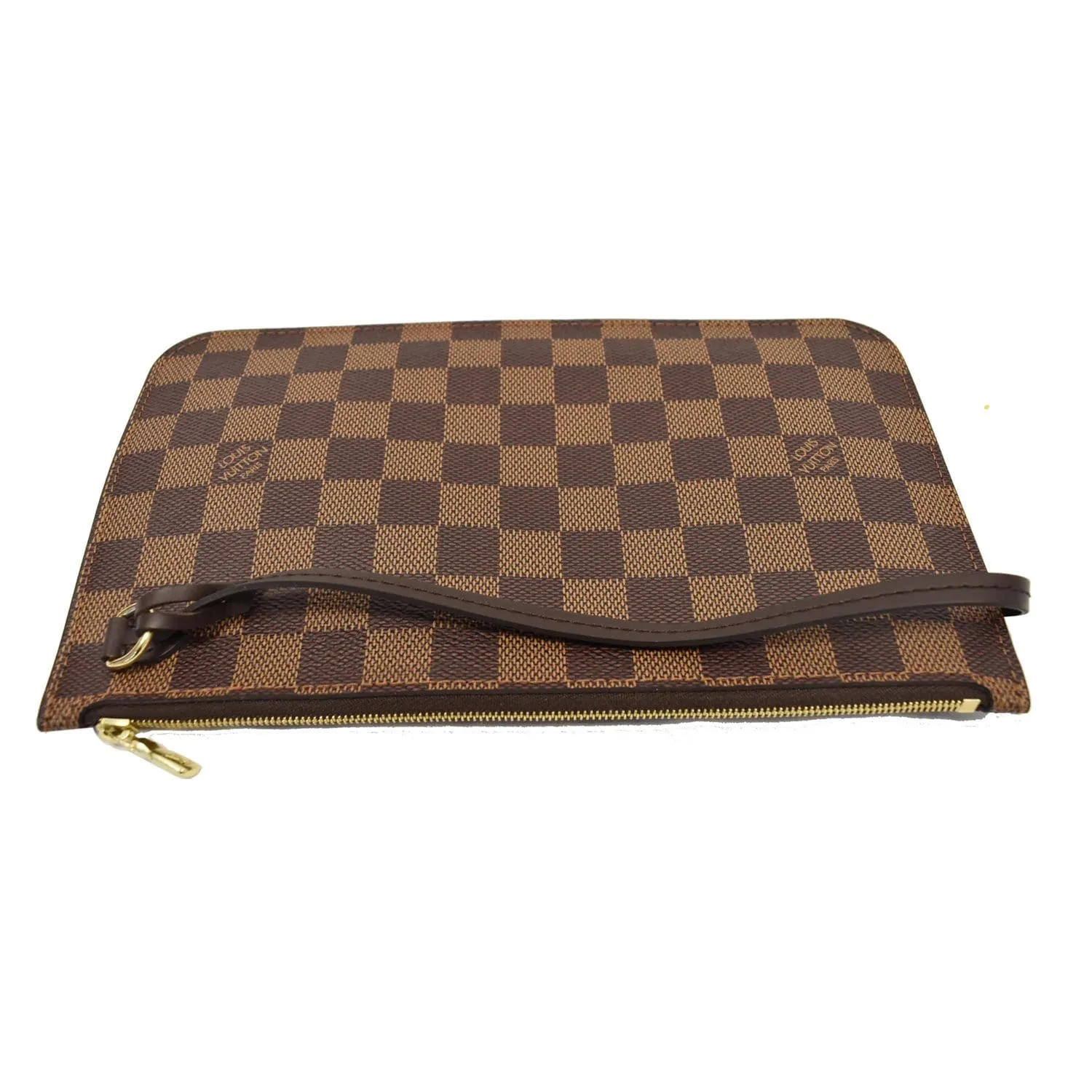 LOUIS VUITTON Neverfull MM Damier Ebene Pochette Wristlet Pouch Brown
