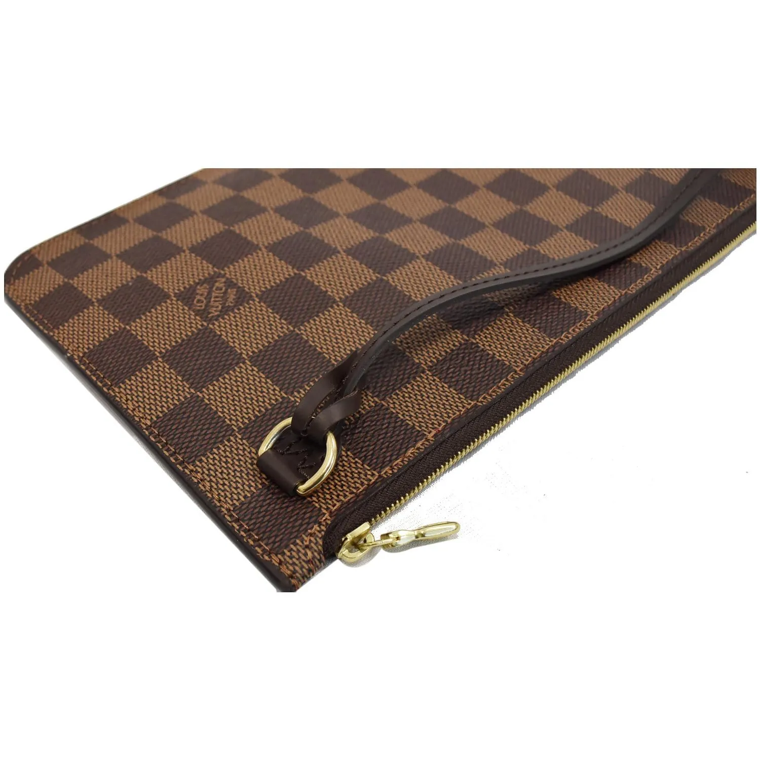 LOUIS VUITTON Neverfull MM Damier Ebene Pochette Wristlet Pouch Brown