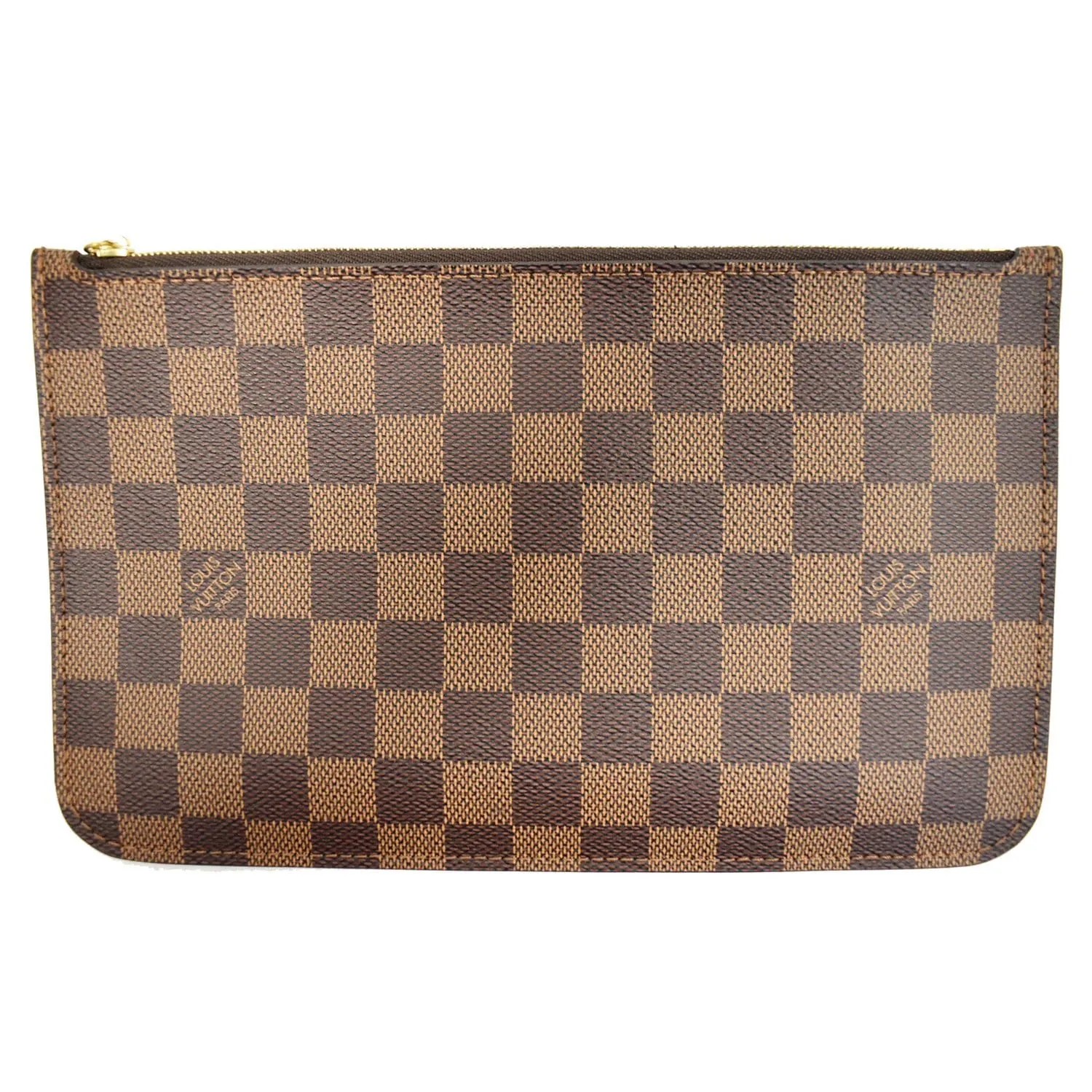 LOUIS VUITTON Neverfull MM Damier Ebene Pochette Wristlet Pouch Brown