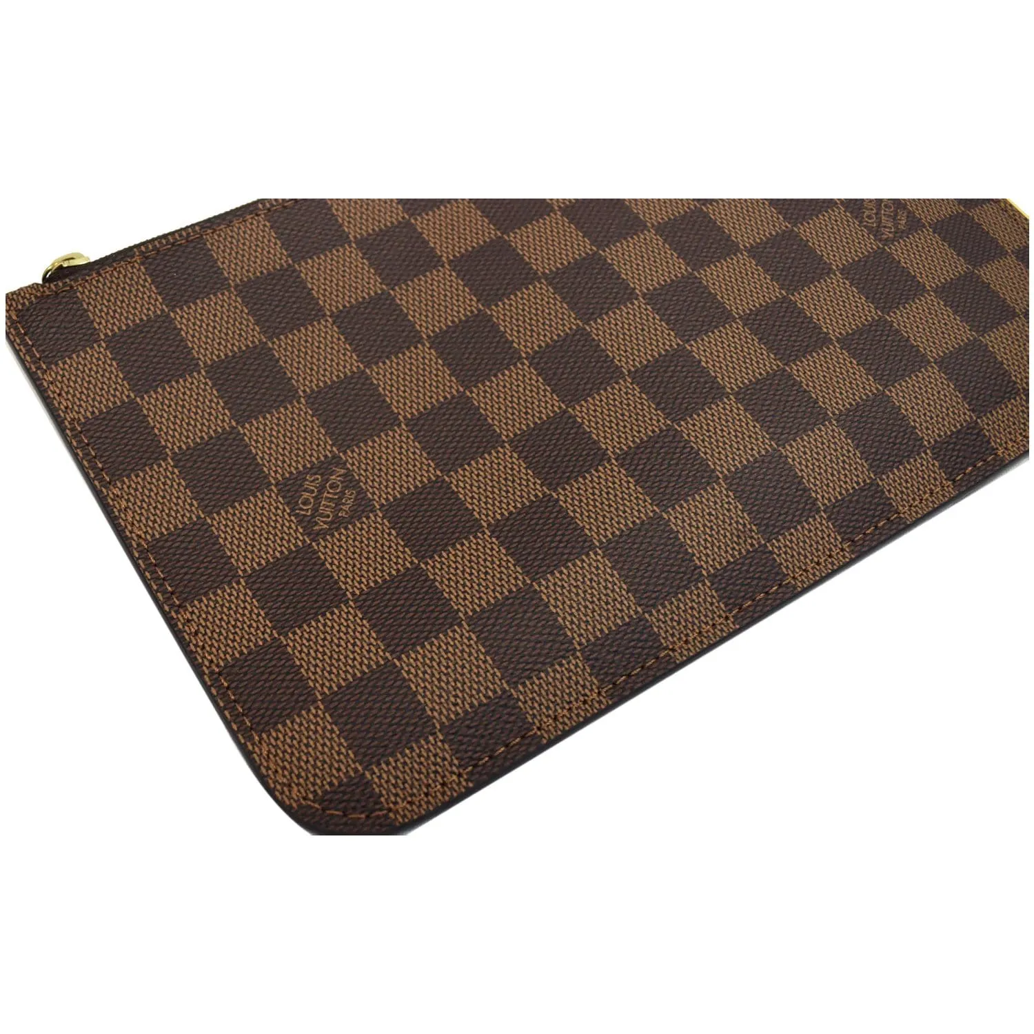 LOUIS VUITTON Neverfull MM Damier Ebene Pochette Wristlet Pouch Brown