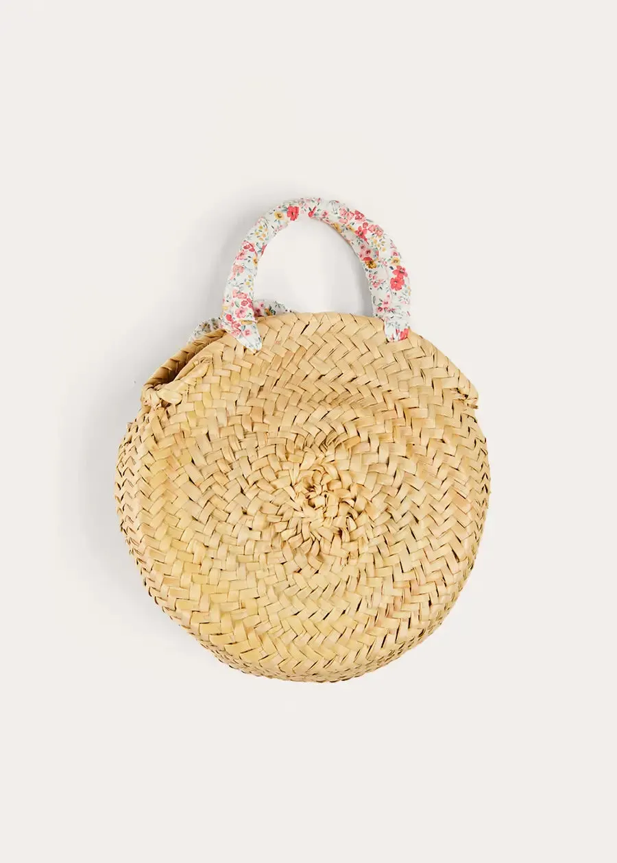 Louisa Floral Detail Raffia Bag in Coral