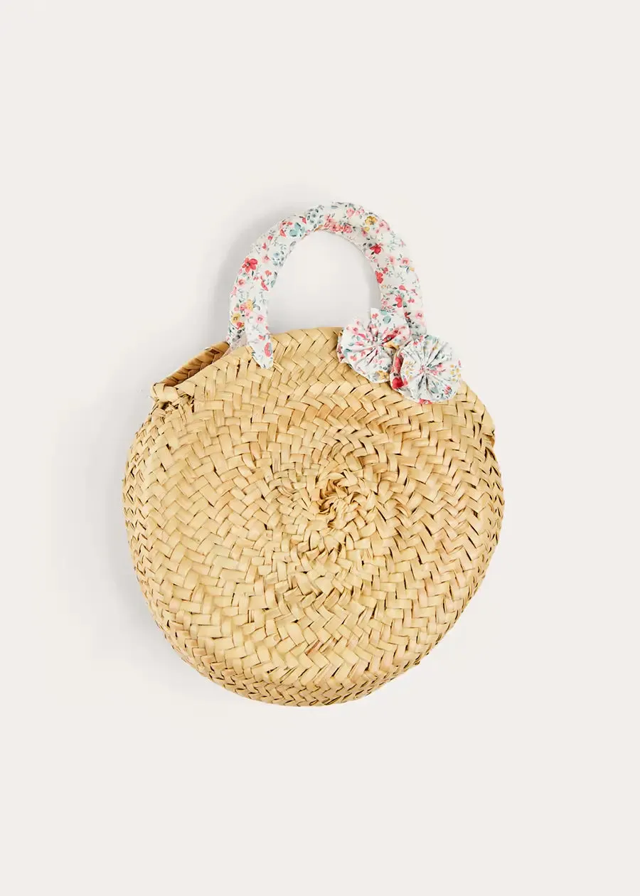 Louisa Floral Detail Raffia Bag in Coral