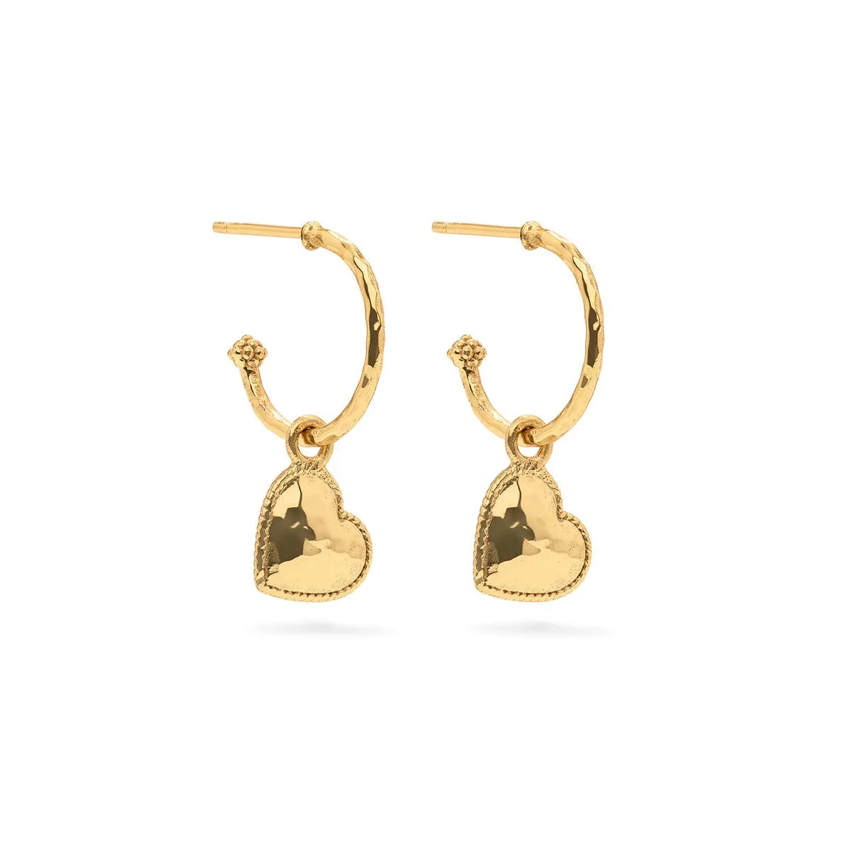 Love Hoop Earrings with Heart Charm - Gold