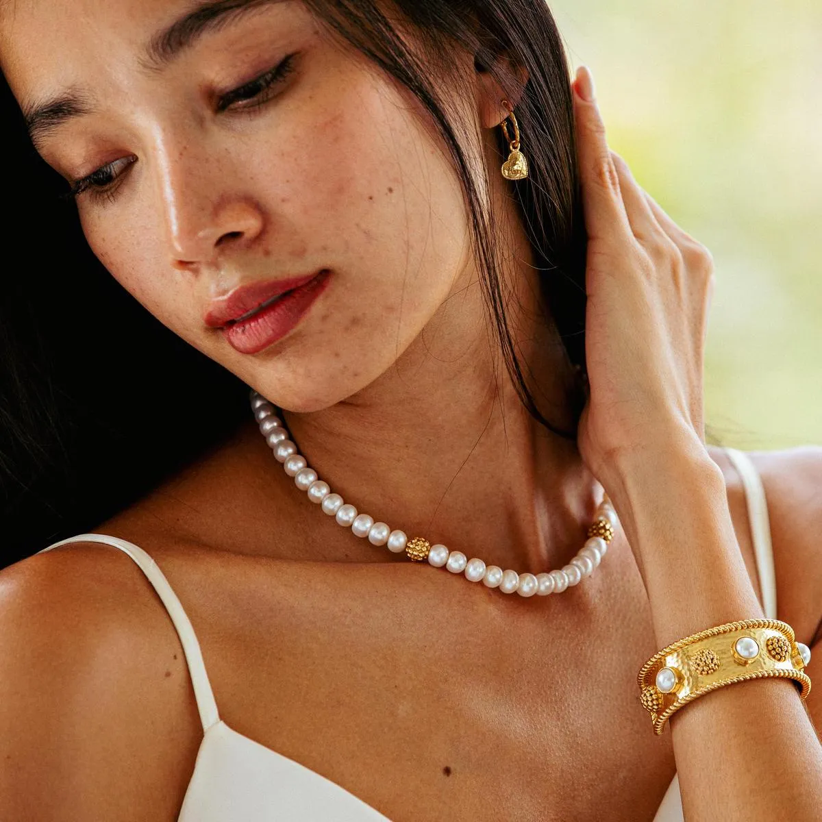 Love Hoop Earrings with Heart Charm - Gold