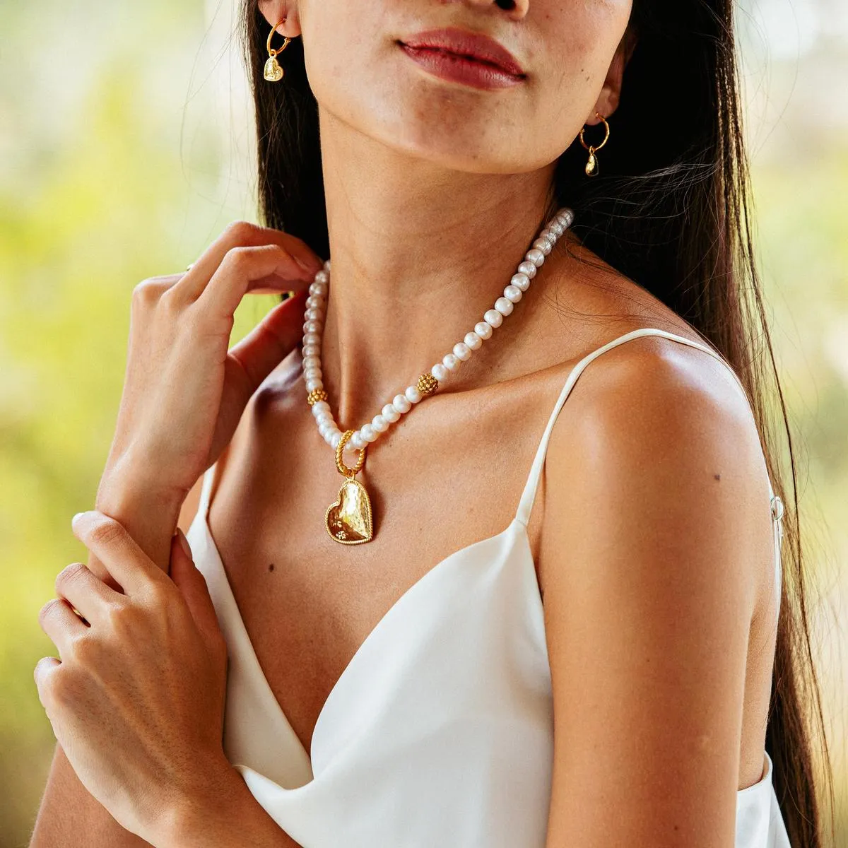 Love Hoop Earrings with Heart Charm - Gold