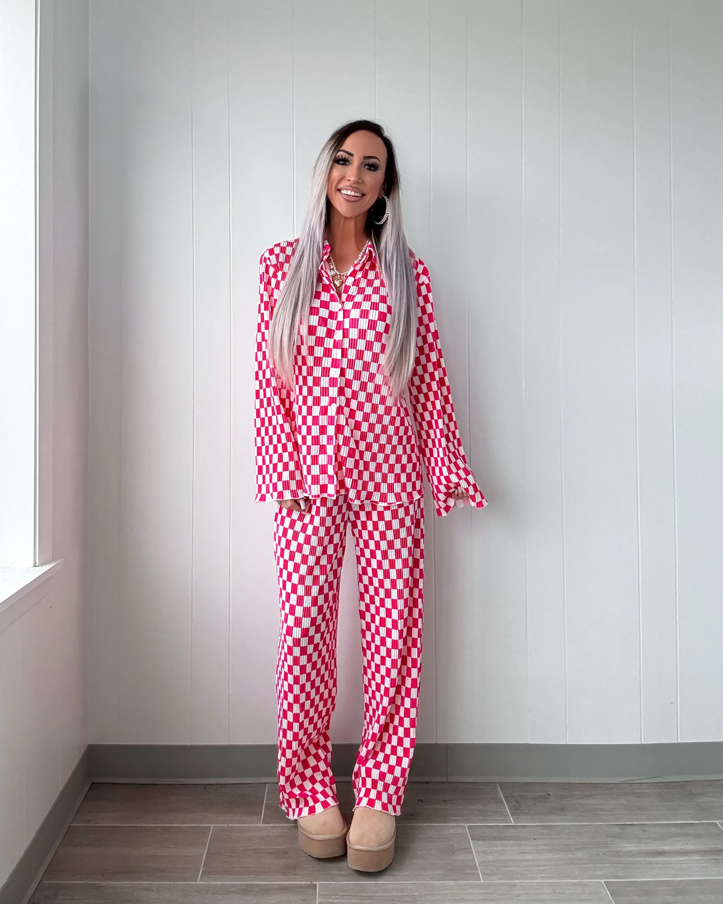 Love Lullabies Checkered Pajama Set - Pink
