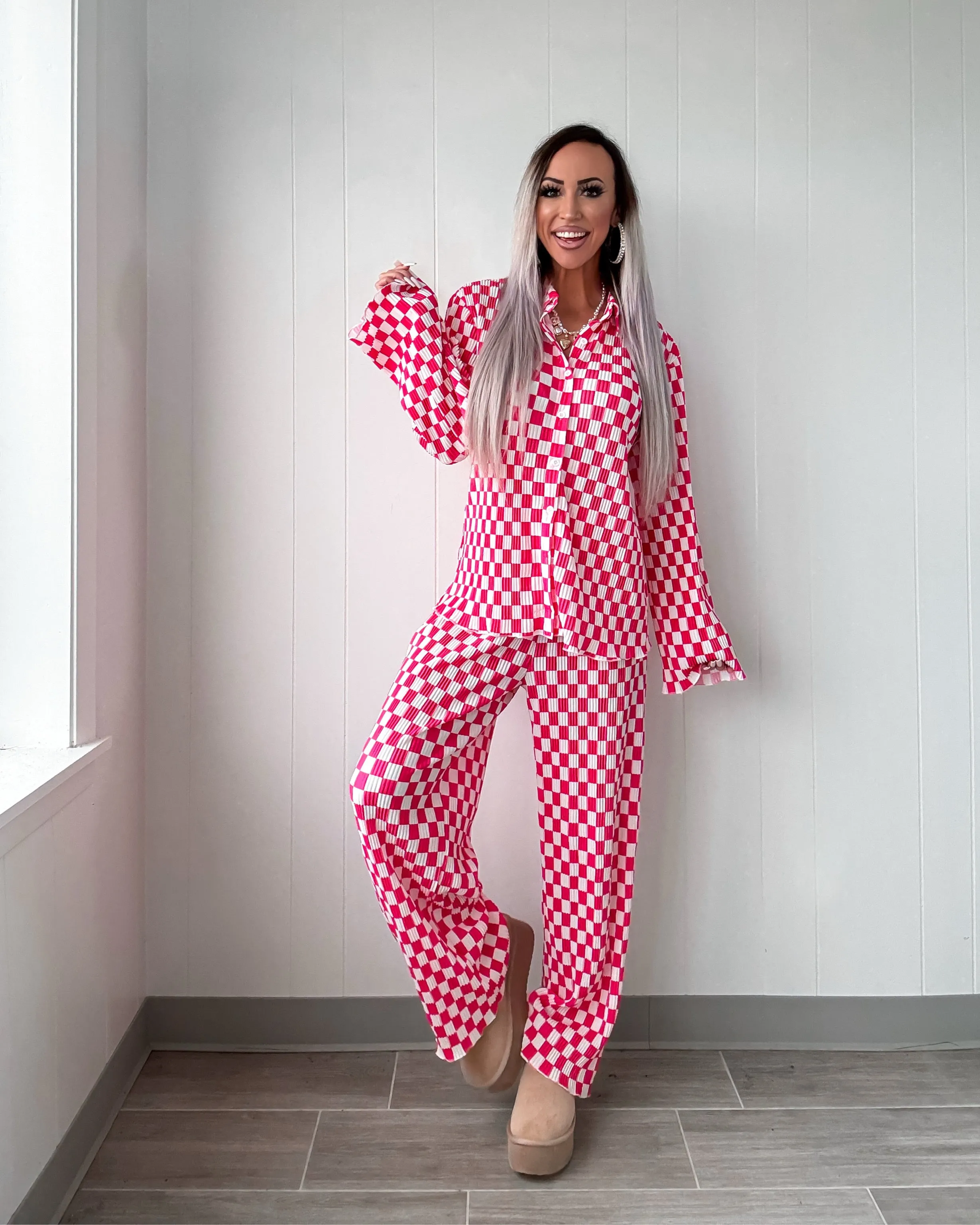 Love Lullabies Checkered Pajama Set - Pink